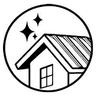 Line drawing of a house with a sparkle over its roof