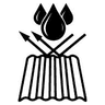 Line drawing of water droplets glancing off a corrugated sheet