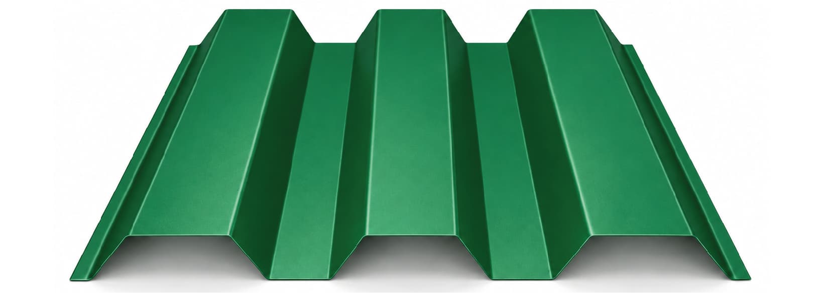 A green trapezoidal sheet with plain unribbed pans
