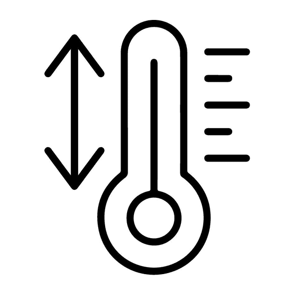 Thermometer with a scale and a double-headed arrow for rising and falling heat