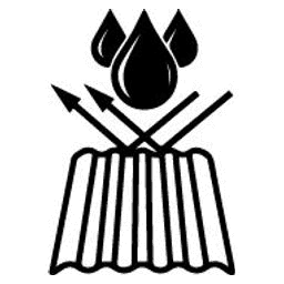 Line drawing of water droplets glancing off a corrugated sheet