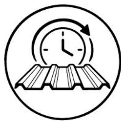 Line drawing of a clock sweeping over a roofing sheet